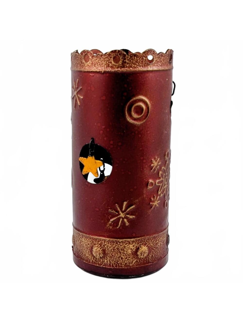 Pier 1 Maroon & Gold Antiqued Metal Cut Out Hanging Star Candle Holder